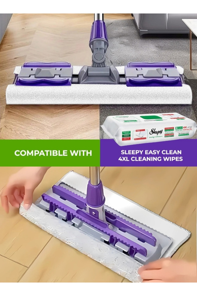 Sleepy Easy Clean Mop Sweeper Kit (Support + Stick + 2 Dry Cloths) – Versatile Cleaning for All Floor Types