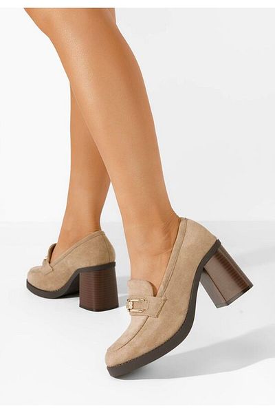 B T Shoes Women's loafers with heel Akera khaki
