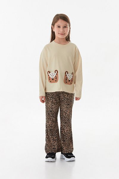 Fulla Moda Leopard Patterned Pocket Flare 2 Piece Girl's Suit