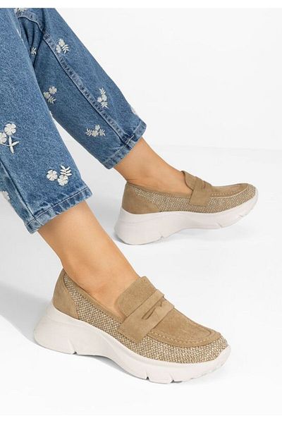 B T Shoes Mocasini cu platforma Almata kaki