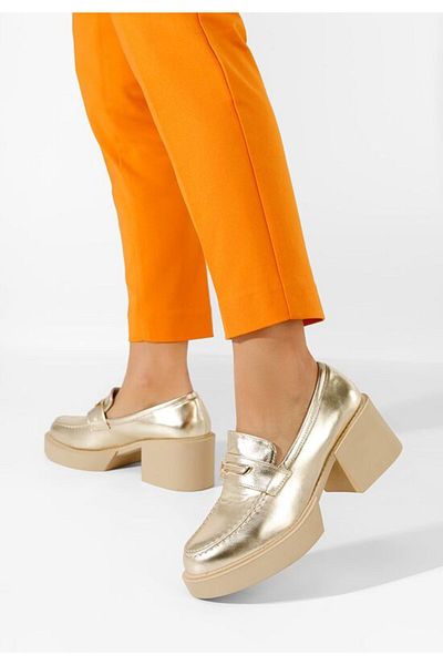 B T Shoes Mocasini cu toc Agnessa aurii