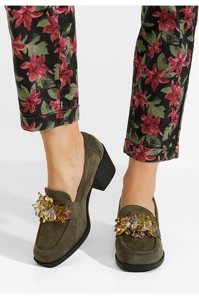 B T Shoes Ermela green heeled loafers