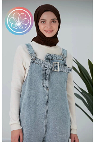 abis Eliza Moda Kadın Mavi Rahat Kalıp Kot Tulum Cepli