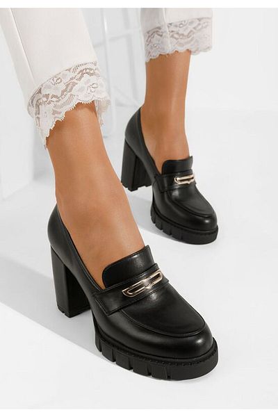 B T Shoes Mocasini dama cu toc Eliska negri