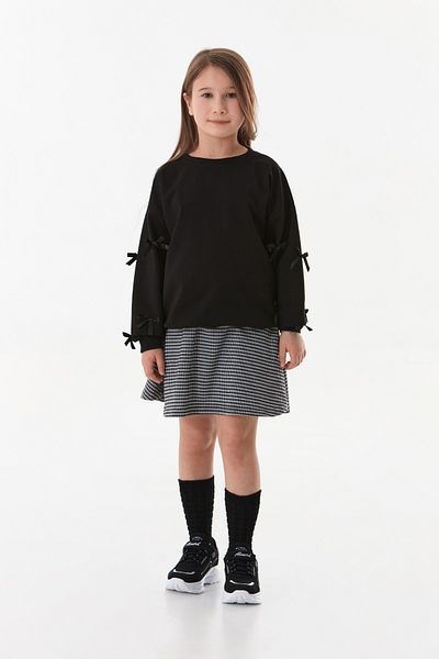 Fulla Moda Суитшърт с кръгло деколте за момиче с панделка на ръкавите
