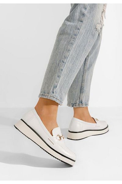 B T Shoes Mocasini cu talpa groasa Dianna albi