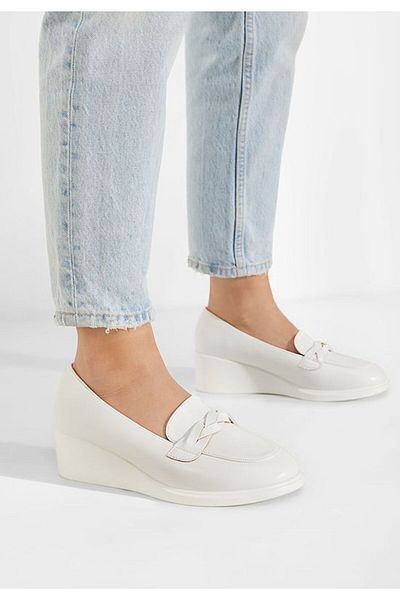 B T Shoes Mocasini dama cu platforma albi Cala
