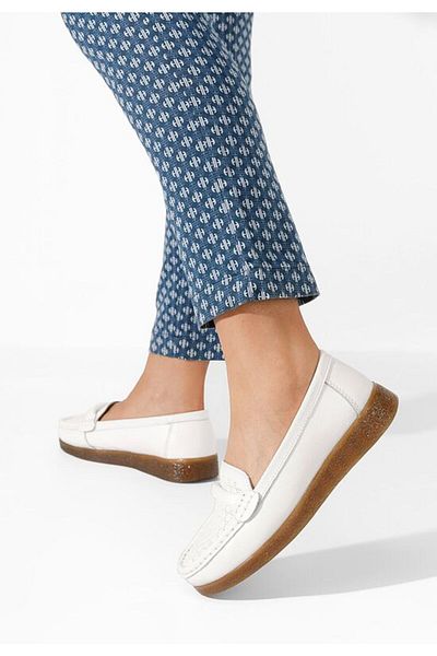 B T Shoes Mocasini piele naturala Telisa albi
