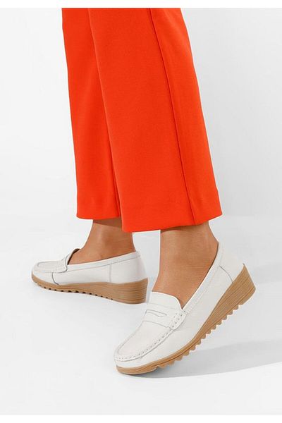 B T Shoes Mocasini piele naturala Valmera V2 albi