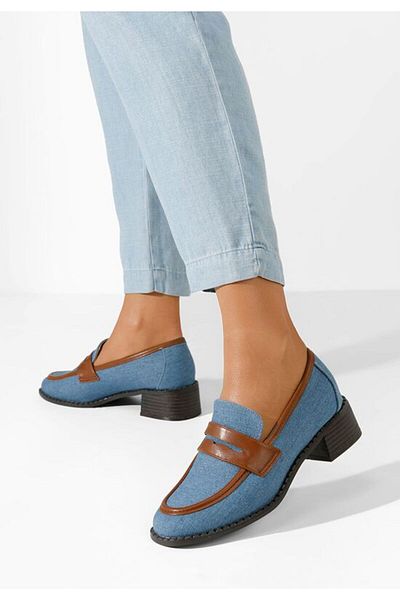 B T Shoes Mocasini cu toc Bruna albastri