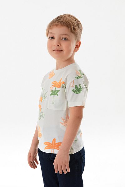 Fulla Moda Boy - Palm Tree Printed Crew Neck T-Shirt