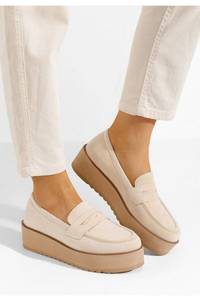 B T Shoes Leondra V2 beige platform loafers