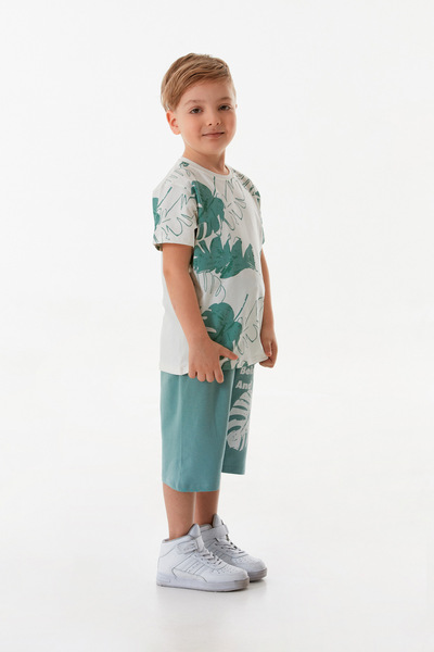 Fulla Moda Leaf Printed 2-Piece Boy's Shorts Suit