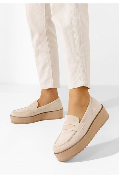 B T Shoes Leondra V2 beige platform loafers