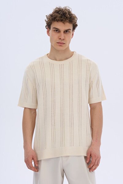 İLKCET MODA Delik Detay Oversize Erkek Triko Tshirt