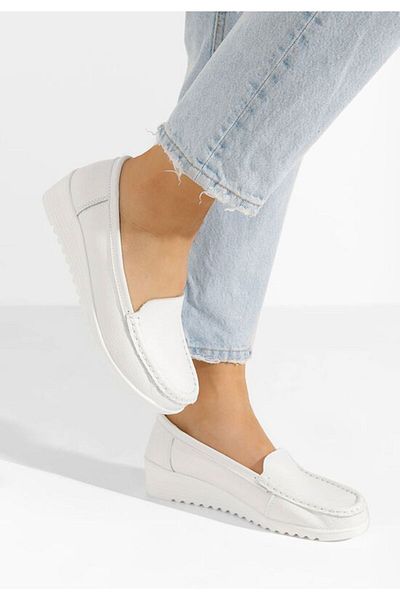 B T Shoes Mocasini dama piele Storia V2 albi
