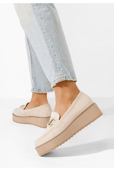 B T Shoes Leondra V3 beige platform loafers
