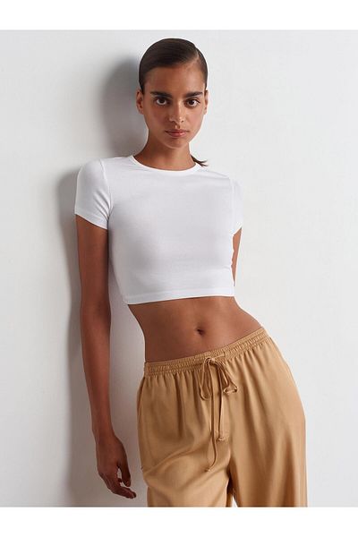 Dilvin Modal Crop Top-White