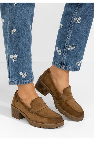 B T Shoes Viaole khaki heeled loafers