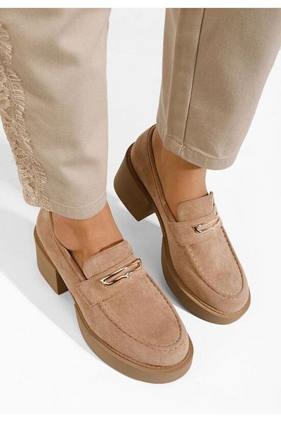 B T Shoes Mocasini cu toc Agnessa kaki
