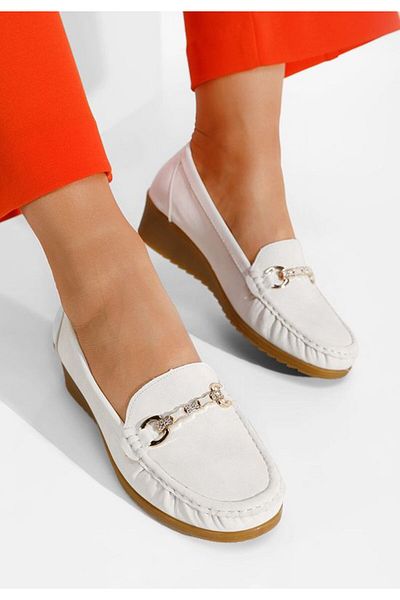 B T Shoes Mocasini dama cu platforma Tira albi