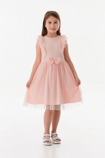 Fulla Moda Girl's Tulle Dress with Lace Detail and Ruffled Sleeves