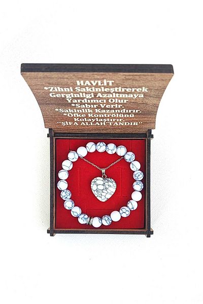 BaharEli Natural Howlite Stone Necklace and Bracelet Set in Special Box