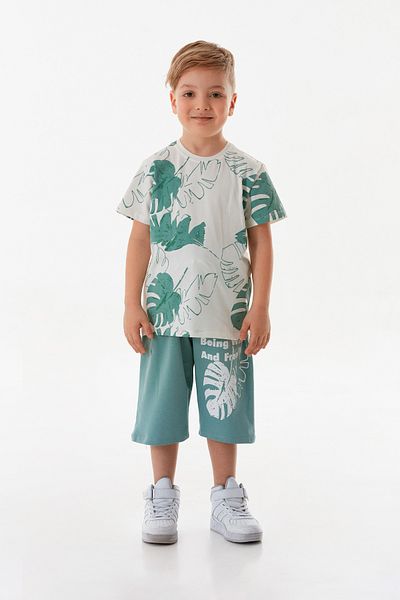 Fulla Moda Leaf Printed 2-Piece Boy's Shorts Suit