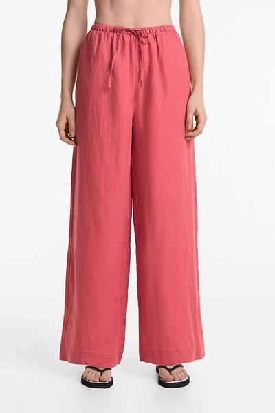 Oysho 100% Linen Straight-leg Trousers