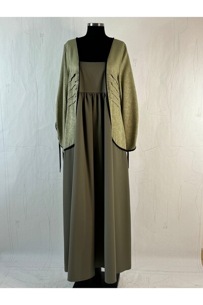 4 YOU TEKSTİL VE AKSESUAR Haki jakar abaya
