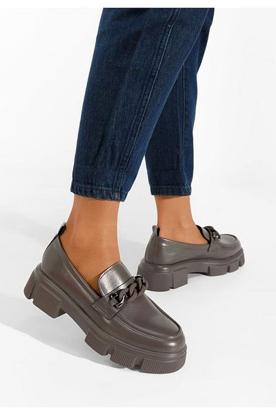 B T Shoes Grey Larita chunky-soled loafers