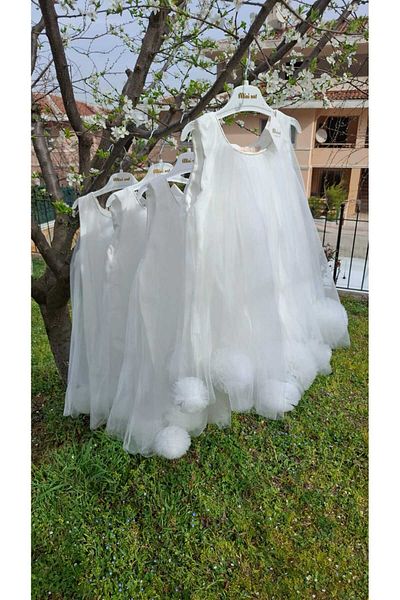 Mininaf Girl's Eid Birthday Special Day Wedding Skirt Pompom Dress