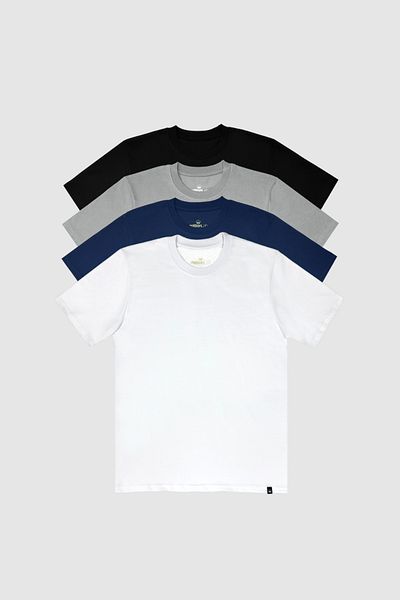 COTTONLAB Μπλουζάκι 4 συσκευασιών Unisex Relax Fit Crew Neck 100% βαμβάκι χαλαρή κοπή Μαύρο γκρι Navy Blue White Basic T-shirt