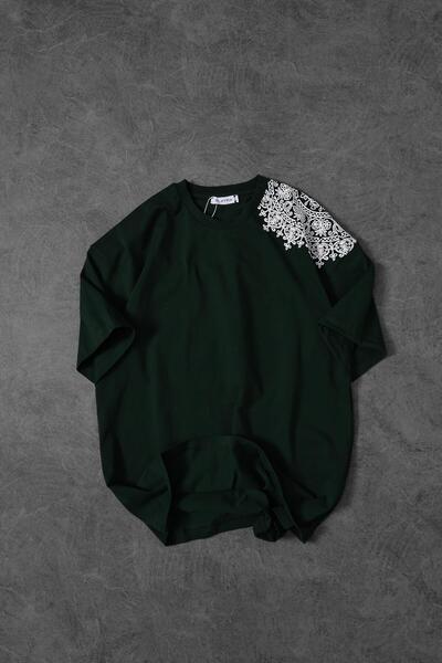 Slatra Men's Green Oversize T-Shirt - Shoulder and Back Embroidered