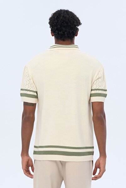 İLKCET MODA Yaka Kol Şeritli Premium Oversize Erkek Triko Tshirt