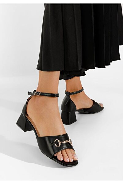 B T Shoes Sandale cu toc gros Karia negre