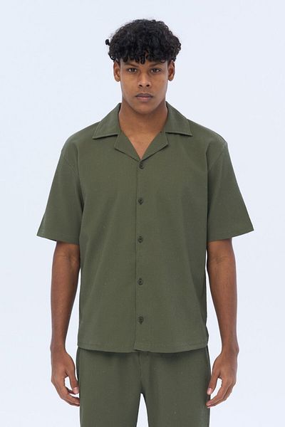 İLKCET MODA Ανδρικό κοντομάνικο oversize casual πουκάμισο
