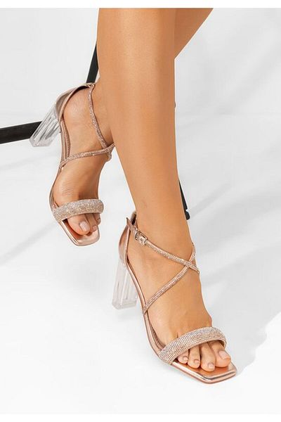 B T Shoes Sandale elegante cu toc gros Catrice champagne