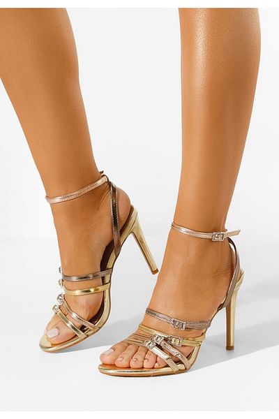 B T Shoes Sandale cu toc subtire aurii Helina