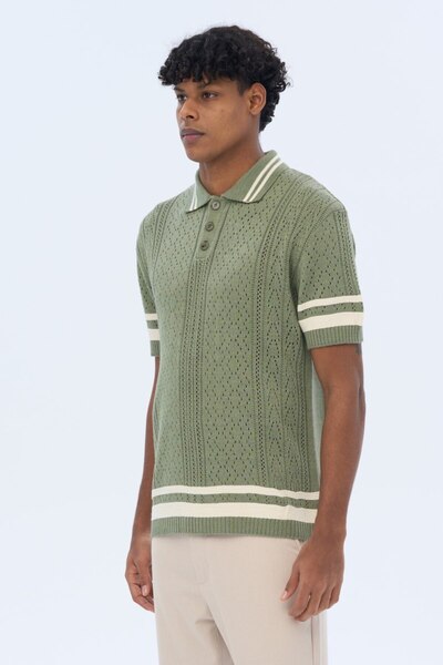 İLKCET MODA Чоловіча трикотажна футболка преміум-класу з коміром і смужкою на рукавах