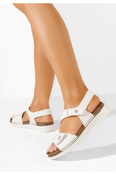 B T Shoes Sandale dama fara toc Metina albe