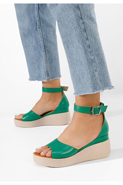 B T Shoes Sandale cu platformă piele Salegia verzi