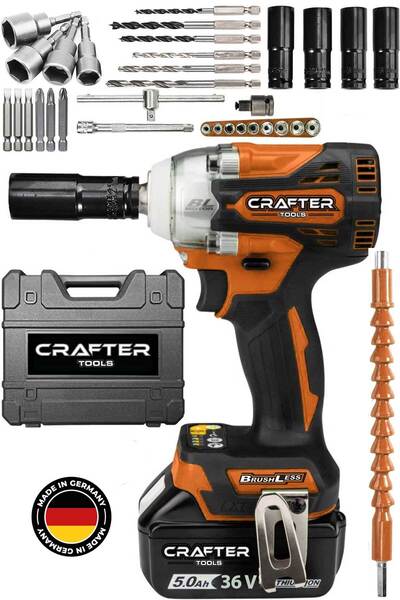 CRAFTERTOOLS Germany 450 Nm 36 Volt 5 Ah Şarjlı Torklu Somun Sıkma Bijon Sökme Kömürsüz Matkap