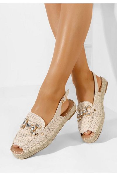 B T Shoes Sandale cu pietricele fara toc Dafloa bej