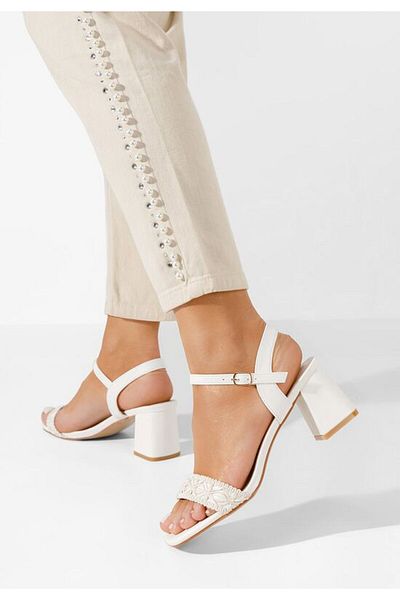 B T Shoes White Carolyne Chunky Heel Sandals