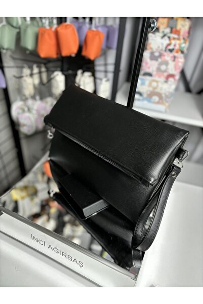Pearl Teks Black Leather Clutch Bag