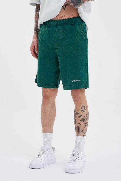 Machinist Men's Luxury Basic Washed Relaxed Petrol Green Spotted Shorts