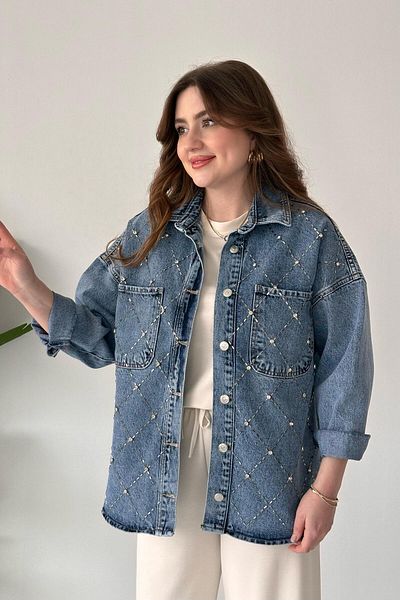MaziButik Blue Cross Stone Denim Jacket