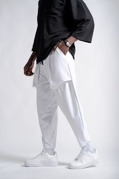 Superbluemexico Unisex Solid Color Textured Balloon Pocket Baggy Trousers