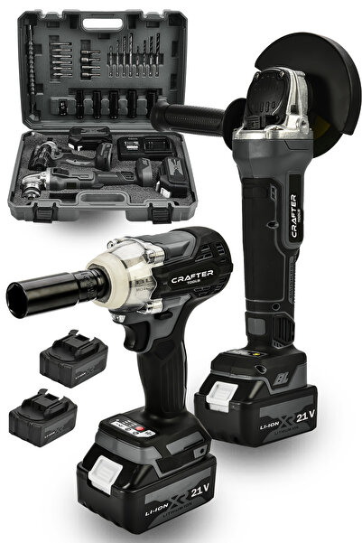 CRAFTERTOOLS Germany 21 V Çift Akülü Kömürsüz Motor 2'Li Set 125mm Şarjlı Avuç Taşlama & Şarjlı Somun Sıkma